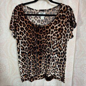 Holly Hock x Lucky Brand Women's M Leopard Print Velour Short Sleeve Top